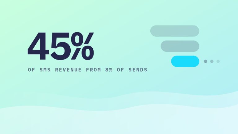 Three stacked message bubbles beside the figure 45%, the share of SMS revenue that comes from automated flows.
